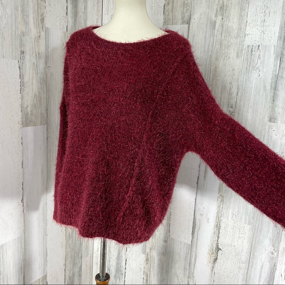 Jennifer Lopez Burgundy Metallic Eyelash Knit Sweater Size Large